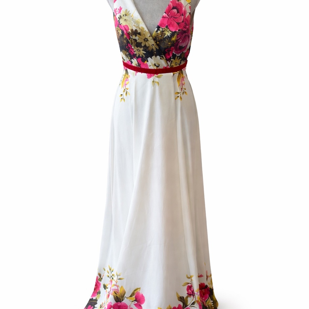 TEHFI White Pink Floral Empire Waist Maxi Dress Mexico